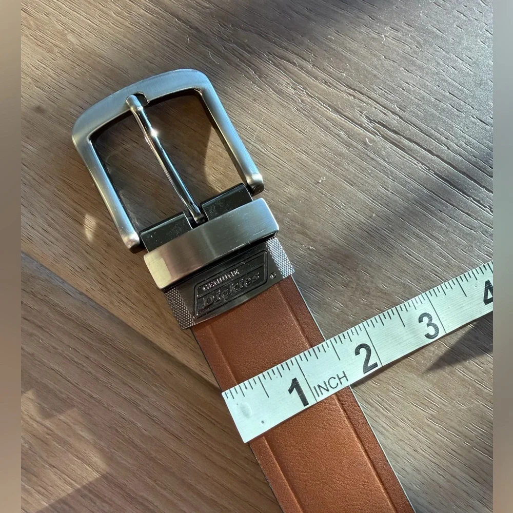 Dickies Brown Leather Belt with Brushed Silvertone Buckle 49.5” Long